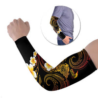 Personalised Papua New Guinea Sepik Arm Sleeves Plumeria Floral Tribal Pattern LT9 Set of 2 Black - Polynesian Pride