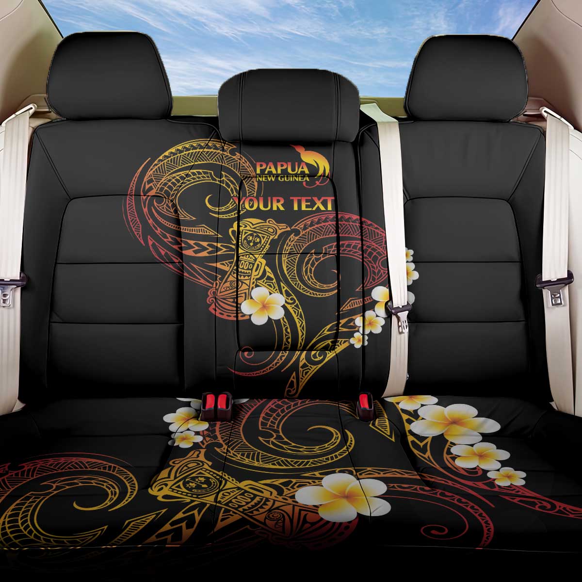 Personalised Papua New Guinea Sepik Back Car Seat Cover Plumeria Floral Tribal Pattern - Polynesian Pride