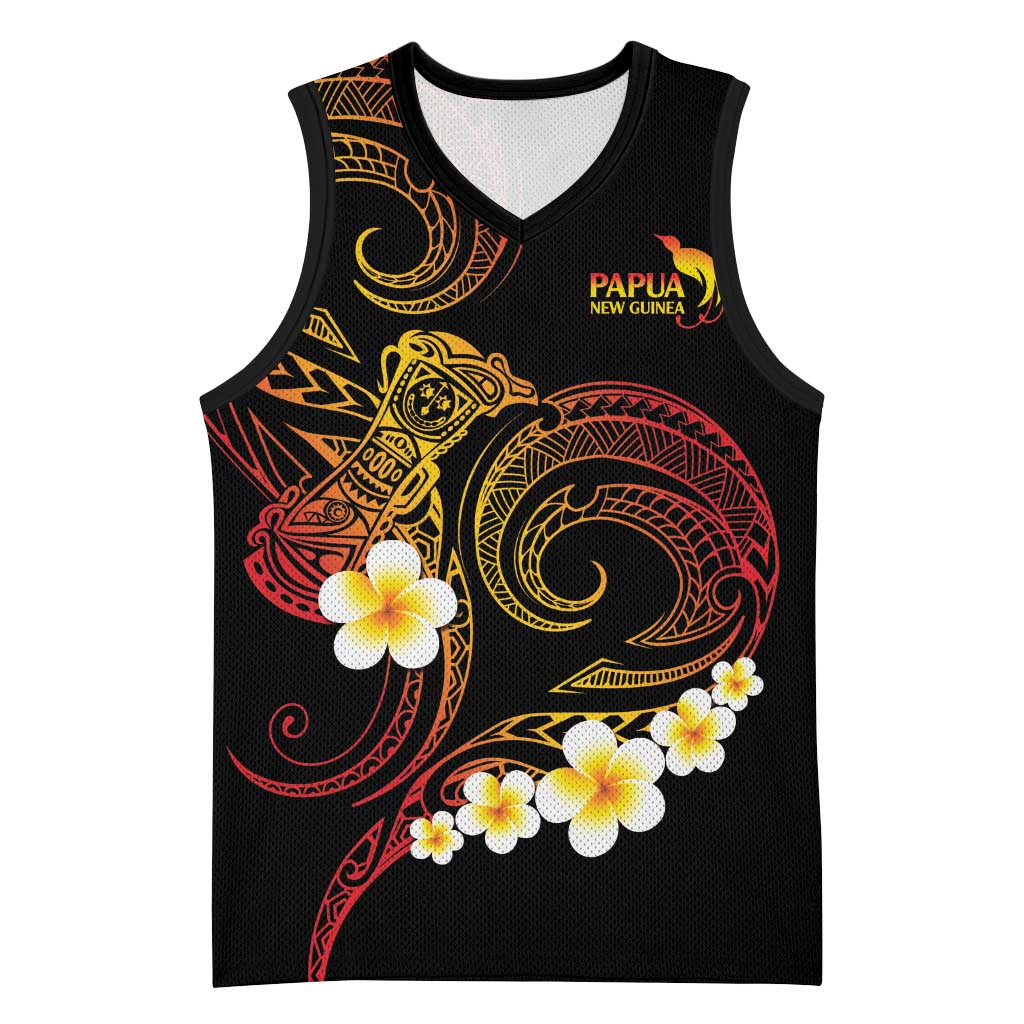 Personalised Papua New Guinea Sepik Basketball Jersey Plumeria Floral Tribal Pattern LT9 Unisex Black - Polynesian Pride