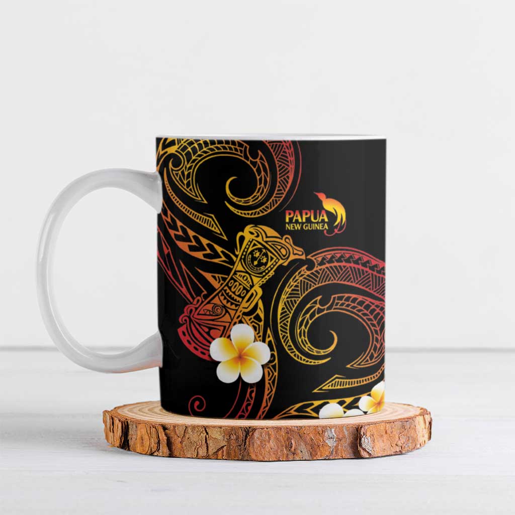 Personalised Papua New Guinea Sepik Ceramic Mug Plumeria Floral Tribal Pattern LT9 Black - Polynesian Pride