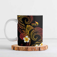 Personalised Papua New Guinea Sepik Ceramic Mug Plumeria Floral Tribal Pattern LT9 Black - Polynesian Pride
