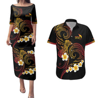 Personalised Papua New Guinea Sepik Couples Matching Puletasi and Hawaiian Shirt Plumeria Floral Tribal Pattern LT9 Black - Polynesian Pride