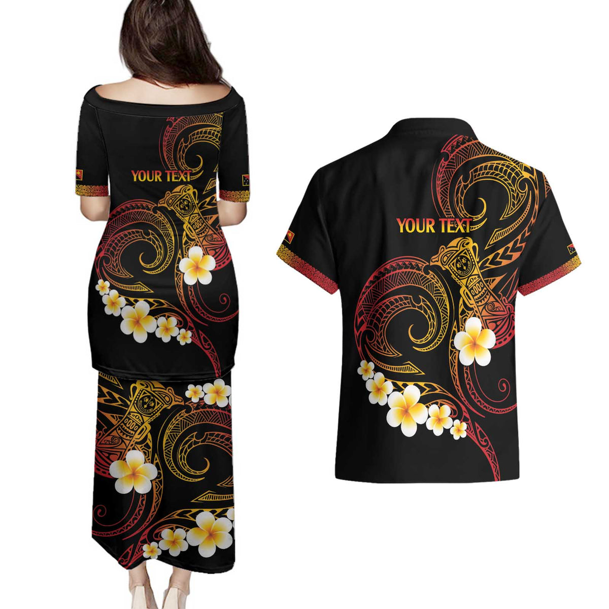 Personalised Papua New Guinea Sepik Couples Matching Puletasi and Hawaiian Shirt Plumeria Floral Tribal Pattern LT9 - Polynesian Pride