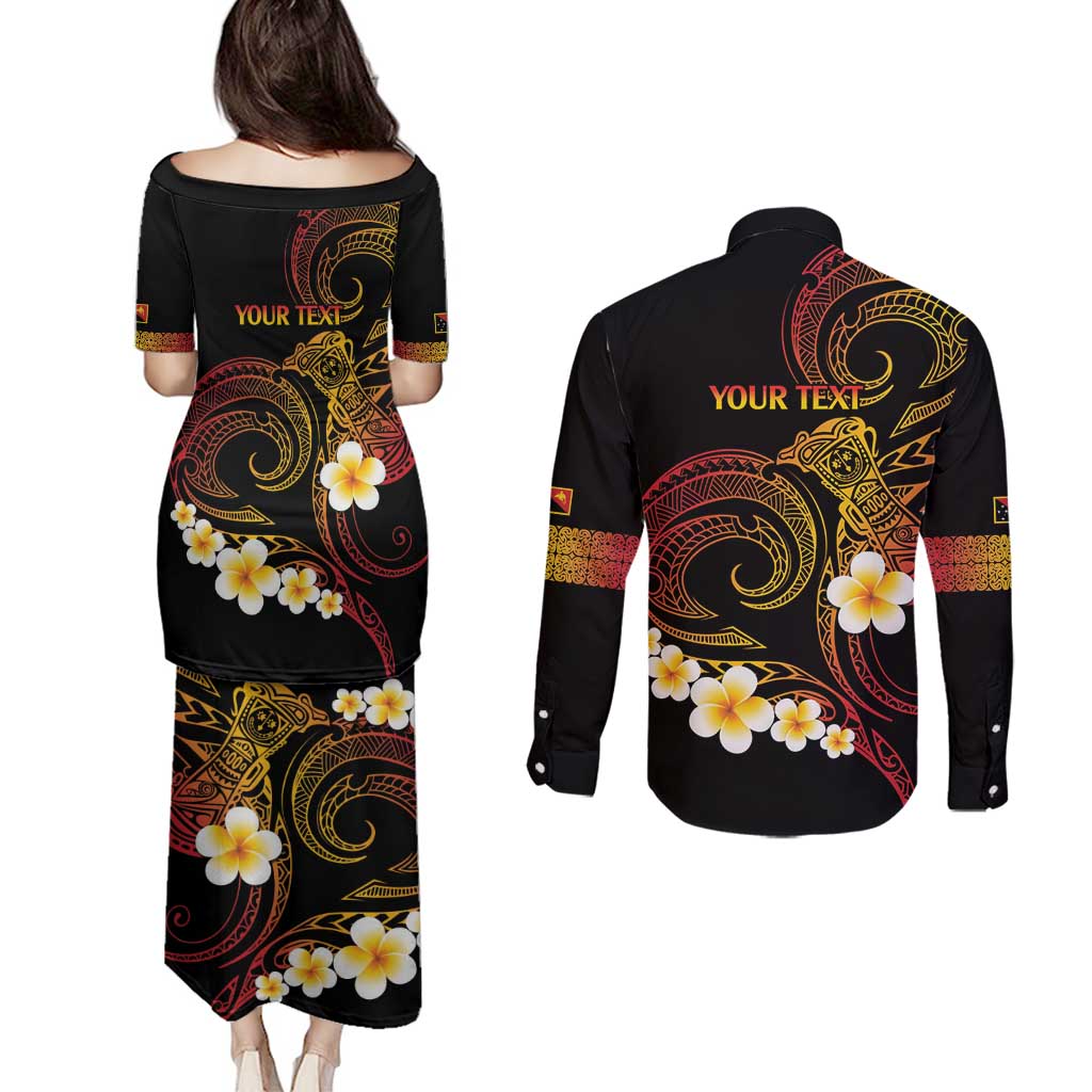 Personalised Papua New Guinea Sepik Couples Matching Puletasi and Long Sleeve Button Shirt Plumeria Floral Tribal Pattern LT9 - Polynesian Pride