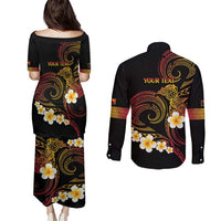 Personalised Papua New Guinea Sepik Couples Matching Puletasi and Long Sleeve Button Shirt Plumeria Floral Tribal Pattern LT9 - Polynesian Pride