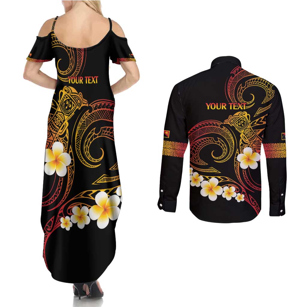 Personalised Papua New Guinea Sepik Couples Matching Summer Maxi Dress and Long Sleeve Button Shirt Plumeria Floral Tribal Pattern LT9 - Polynesian Pride