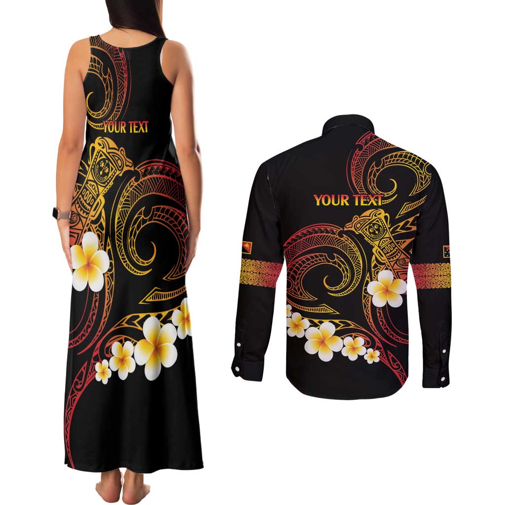 Personalised Papua New Guinea Sepik Couples Matching Tank Maxi Dress and Long Sleeve Button Shirt Plumeria Floral Tribal Pattern LT9 - Polynesian Pride