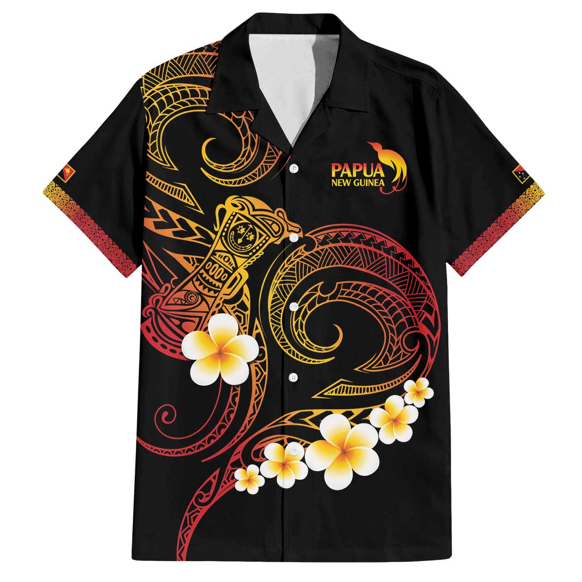Personalised Papua New Guinea Sepik Family Matching Off The Shoulder Long Sleeve Dress and Hawaiian Shirt Plumeria Floral Tribal Pattern LT9 Dad's Shirt - Short Sleeve Black - Polynesian Pride