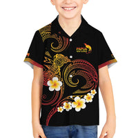 Personalised Papua New Guinea Sepik Family Matching Puletasi and Hawaiian Shirt Plumeria Floral Tribal Pattern LT9 Son's Shirt Black - Polynesian Pride