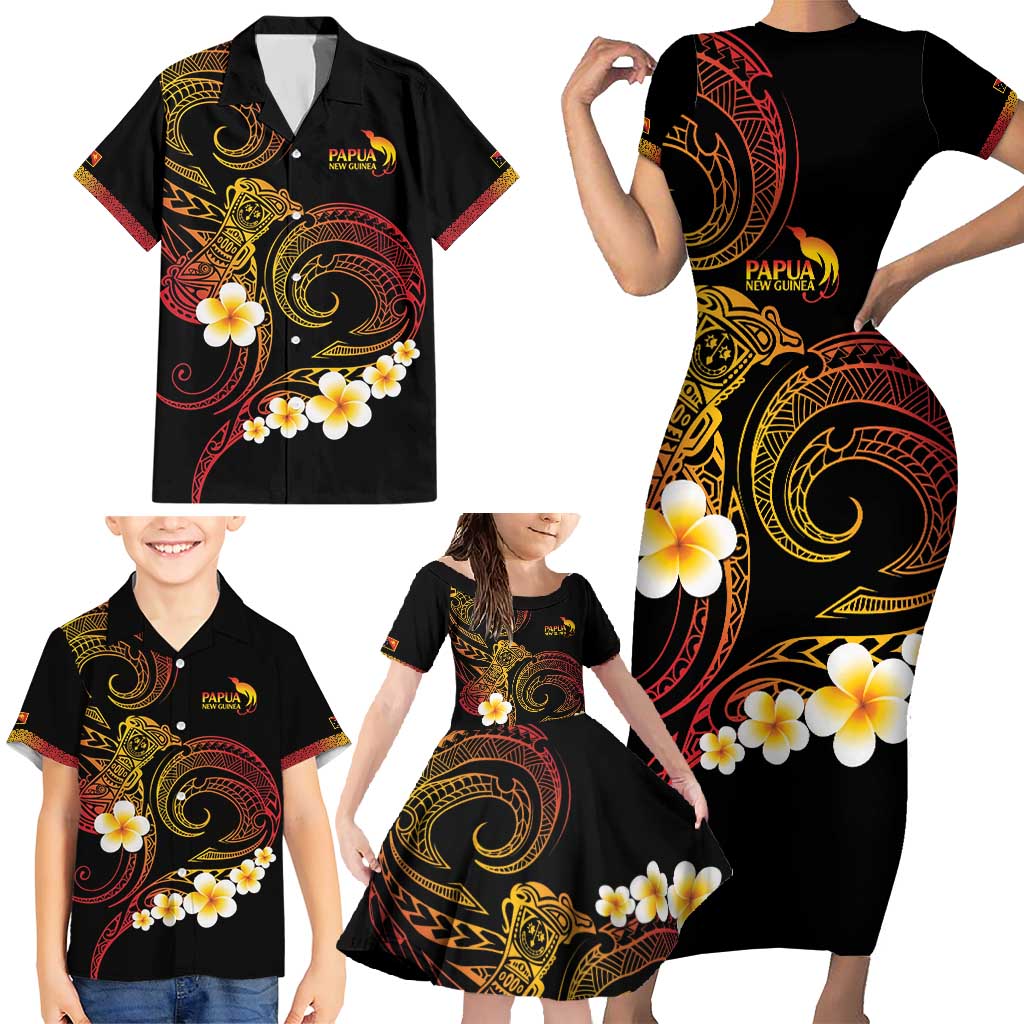 Personalised Papua New Guinea Sepik Family Matching Short Sleeve Bodycon Dress and Hawaiian Shirt Plumeria Floral Tribal Pattern LT9 - Polynesian Pride
