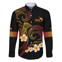 Personalised Papua New Guinea Sepik Family Matching Short Sleeve Bodycon Dress and Hawaiian Shirt Plumeria Floral Tribal Pattern LT9 Dad's Shirt - Long Sleeve Black - Polynesian Pride