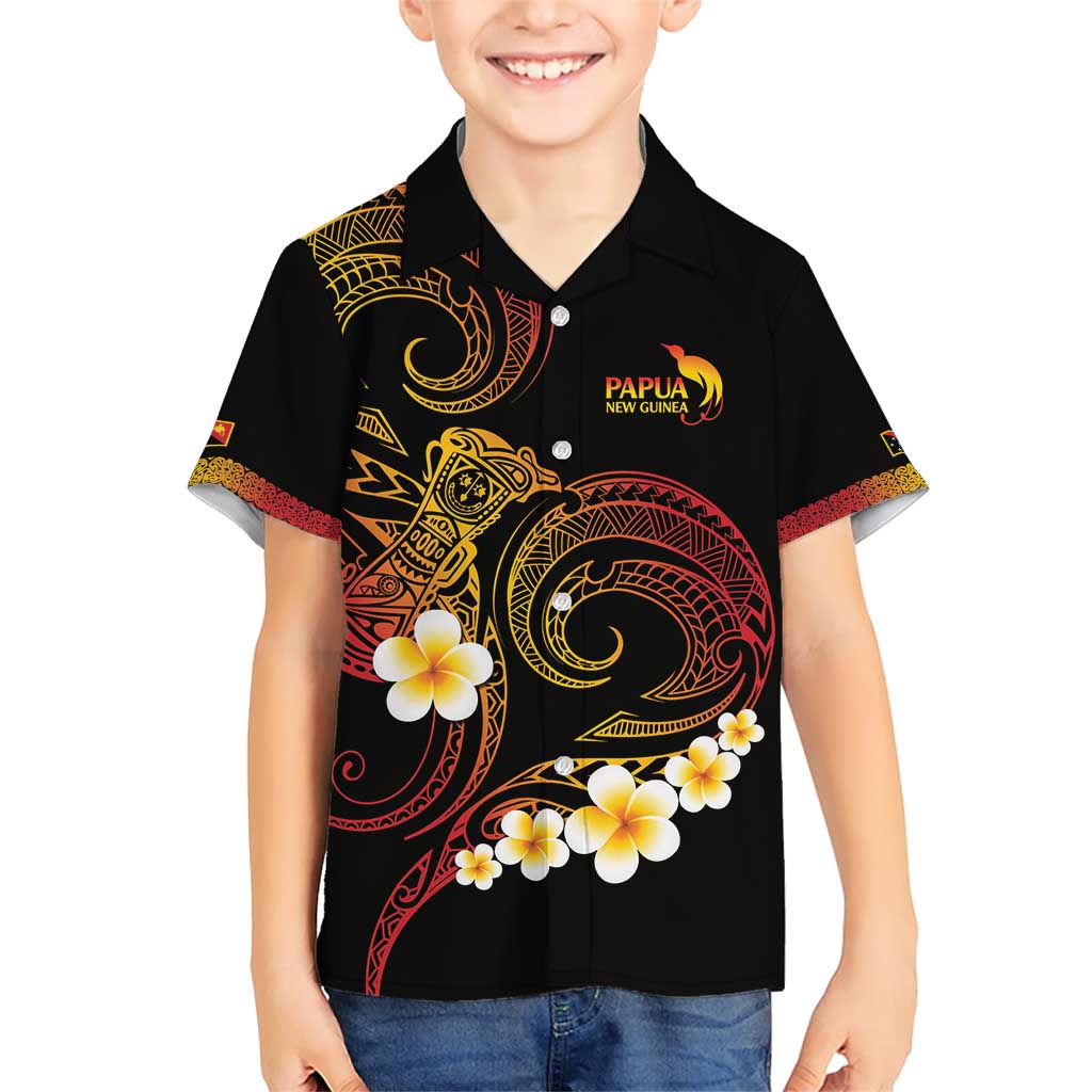 Personalised Papua New Guinea Sepik Family Matching Short Sleeve Bodycon Dress and Hawaiian Shirt Plumeria Floral Tribal Pattern LT9 Son's Shirt Black - Polynesian Pride