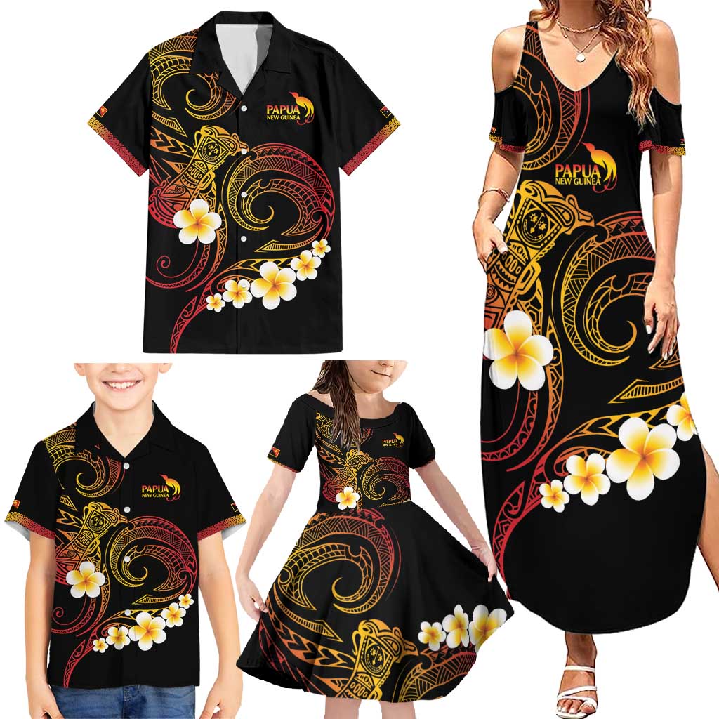Personalised Papua New Guinea Sepik Family Matching Summer Maxi Dress and Hawaiian Shirt Plumeria Floral Tribal Pattern - Polynesian Pride