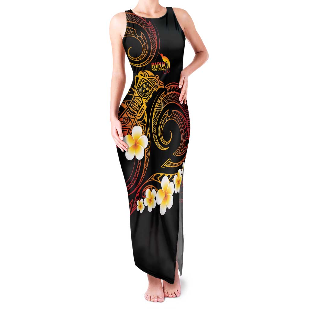 Personalised Papua New Guinea Sepik Family Matching Tank Maxi Dress and Hawaiian Shirt Plumeria Floral Tribal Pattern LT9 Mom's Dress Black - Polynesian Pride