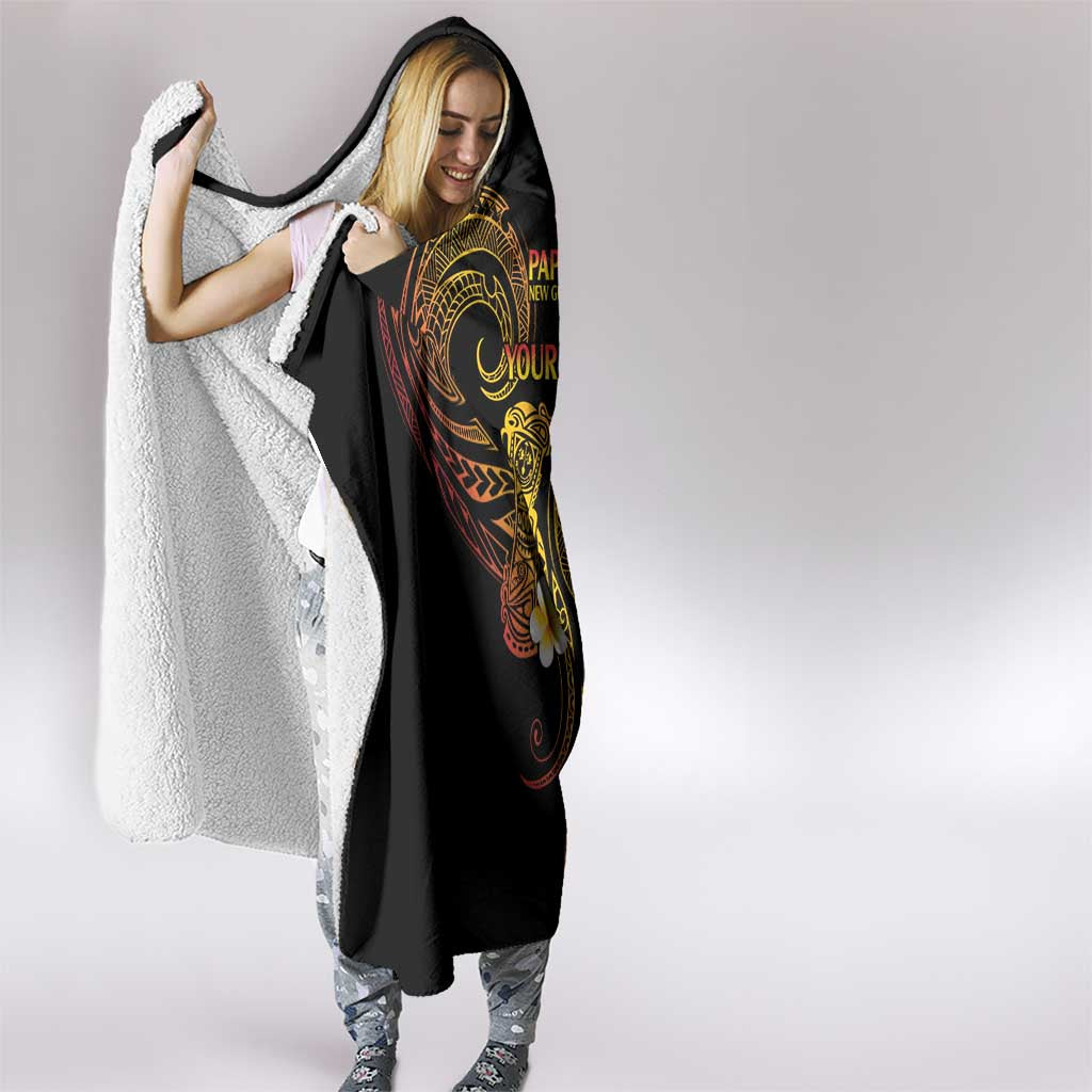 Personalised Papua New Guinea Sepik Hooded Blanket Plumeria Floral Tribal Pattern - Polynesian Pride