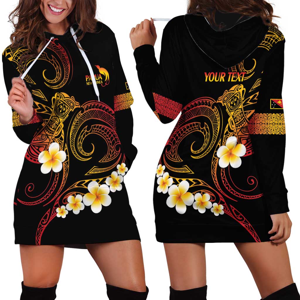 Personalised Papua New Guinea Sepik Hoodie Dress Plumeria Floral Tribal Pattern LT9 - Polynesian Pride