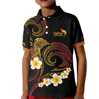 Personalised Papua New Guinea Sepik Kid Polo Shirt Plumeria Floral Tribal Pattern LT9 Kid Black - Polynesian Pride