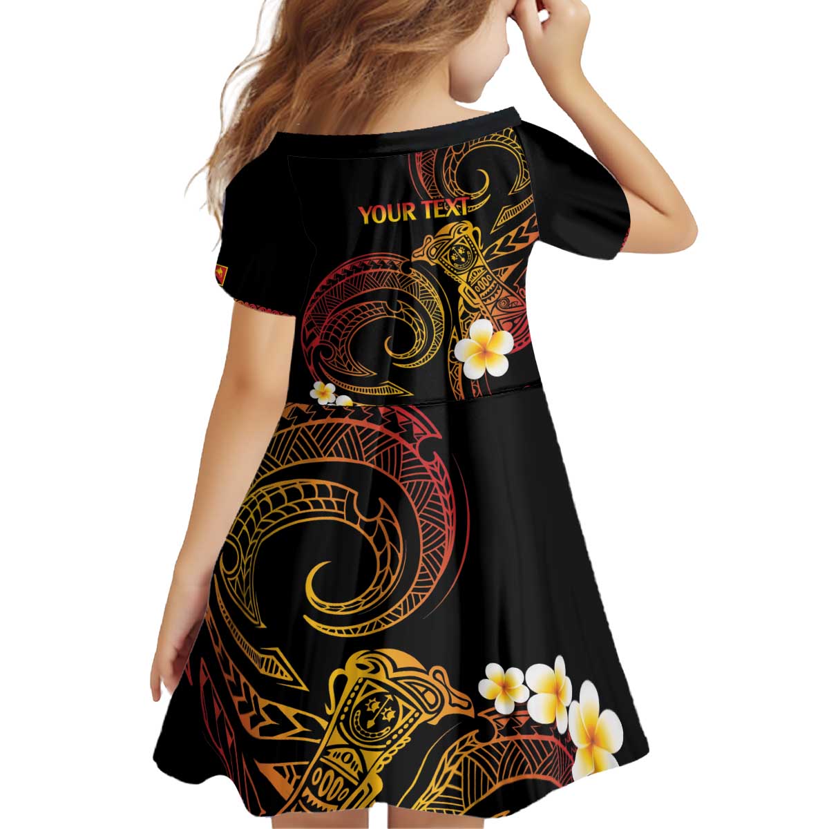 Personalised Papua New Guinea Sepik Kid Short Sleeve Dress Plumeria Floral Tribal Pattern LT9 - Polynesian Pride