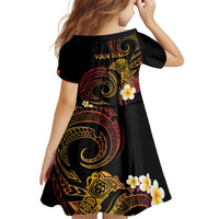 Personalised Papua New Guinea Sepik Kid Short Sleeve Dress Plumeria Floral Tribal Pattern LT9 - Polynesian Pride