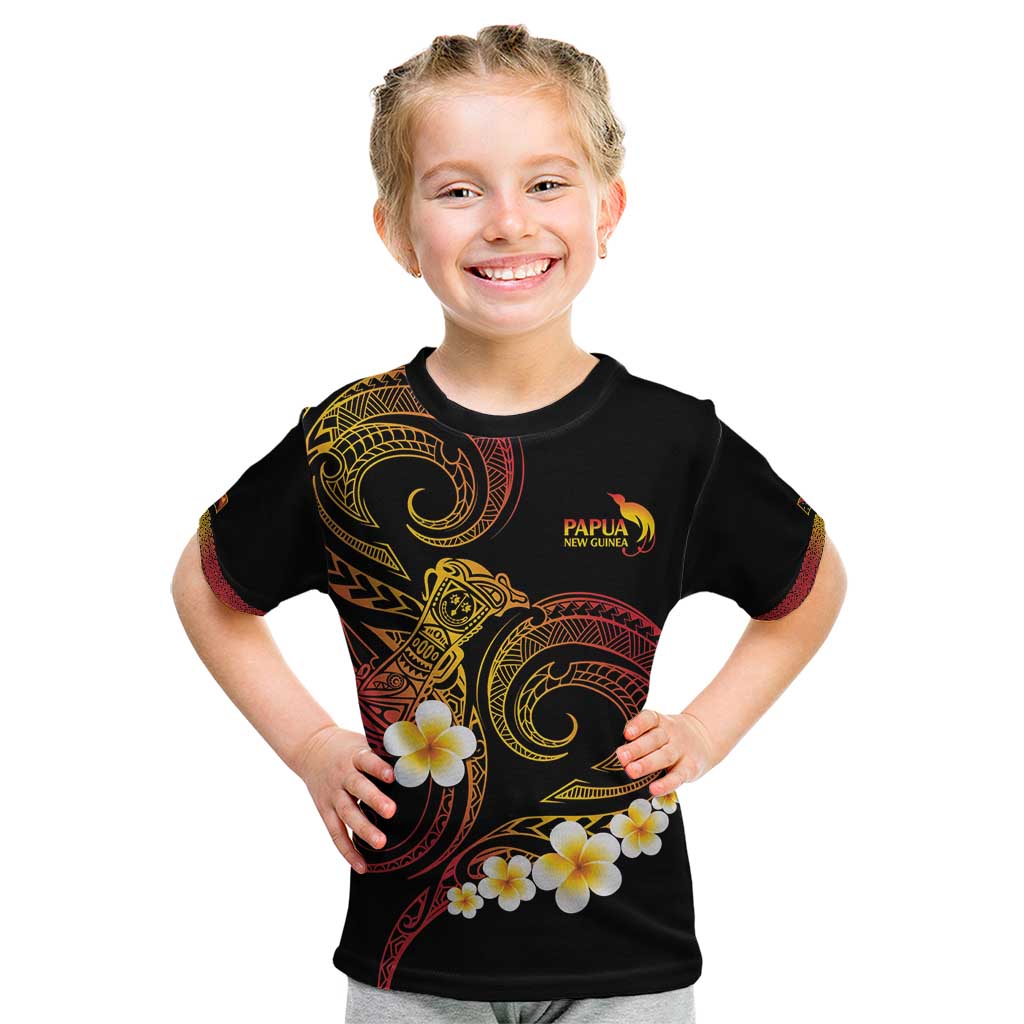 Personalised Papua New Guinea Sepik Kid T Shirt Plumeria Floral Tribal Pattern - Polynesian Pride
