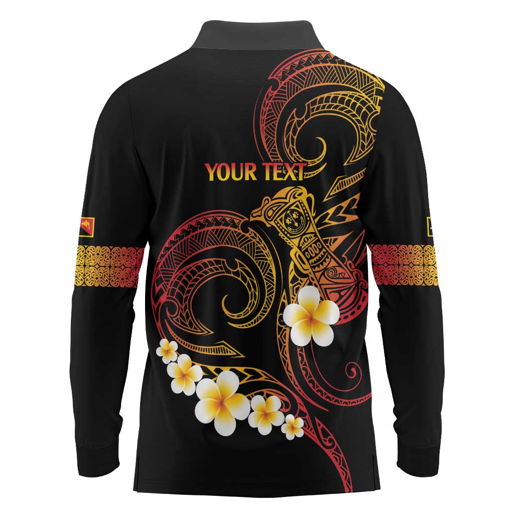Personalised Papua New Guinea Sepik Long Sleeve Polo Shirt Plumeria Floral Tribal Pattern LT9 - Polynesian Pride
