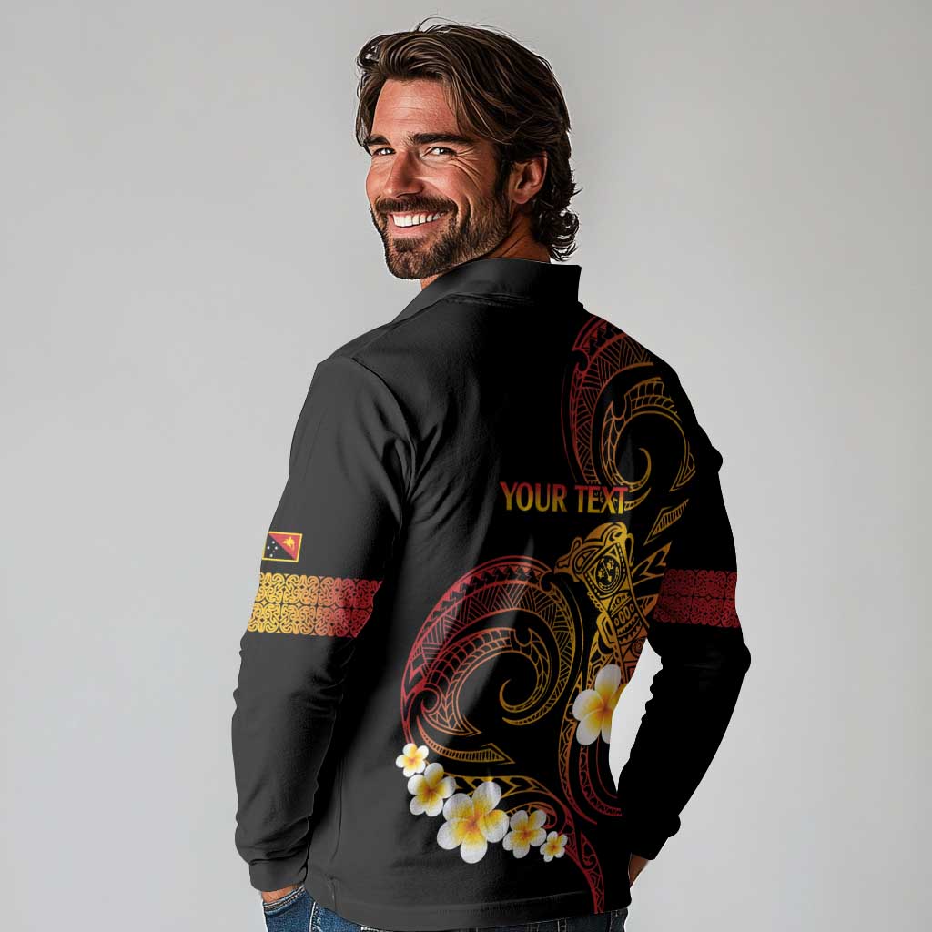 Personalised Papua New Guinea Sepik Long Sleeve Polo Shirt Plumeria Floral Tribal Pattern LT9 - Polynesian Pride