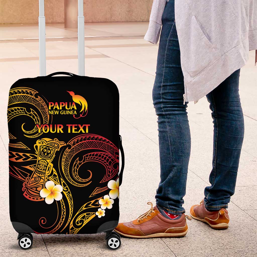 Personalised Papua New Guinea Sepik Luggage Cover Plumeria Floral Tribal Pattern LT9 Black - Polynesian Pride