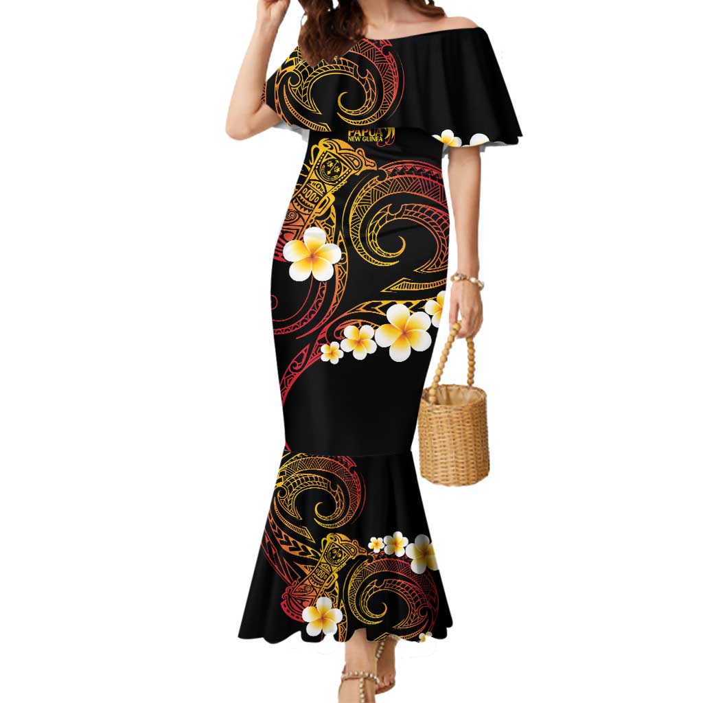 Personalised Papua New Guinea Sepik Mermaid Dress Plumeria Floral Tribal Pattern LT9 Women Black - Polynesian Pride