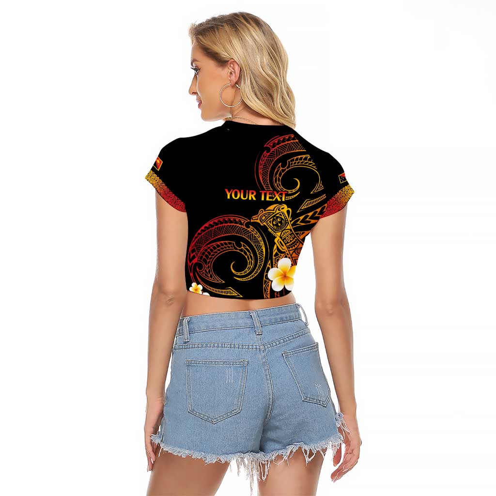 Personalised Papua New Guinea Sepik Raglan Cropped T Shirt Plumeria Floral Tribal Pattern LT9 - Polynesian Pride