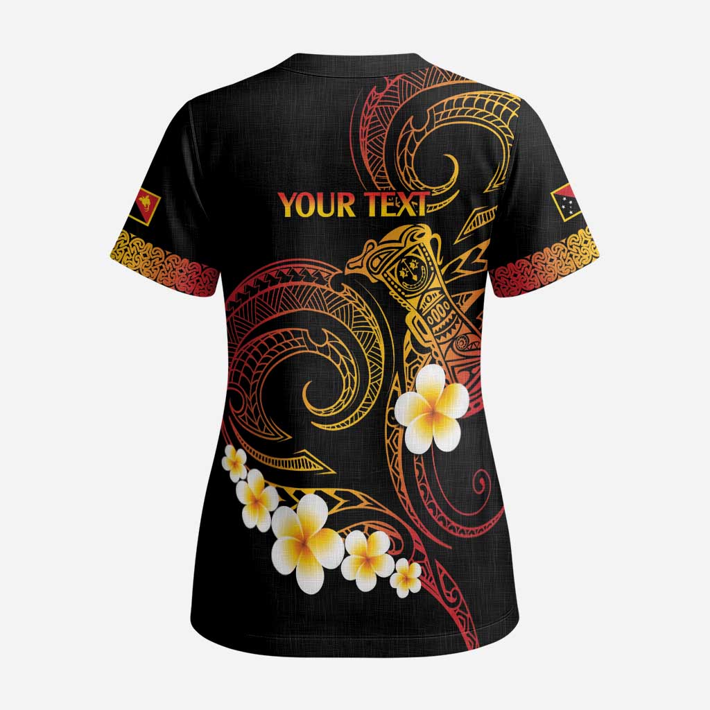 Personalised Papua New Guinea Sepik Scrub Top Plumeria Floral Tribal Pattern LT9 - Polynesian Pride