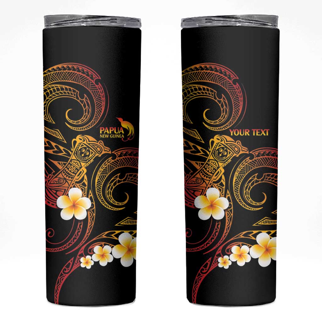 Personalised Papua New Guinea Sepik Skinny Tumbler Plumeria Floral Tribal Pattern LT9 Black - Polynesian Pride