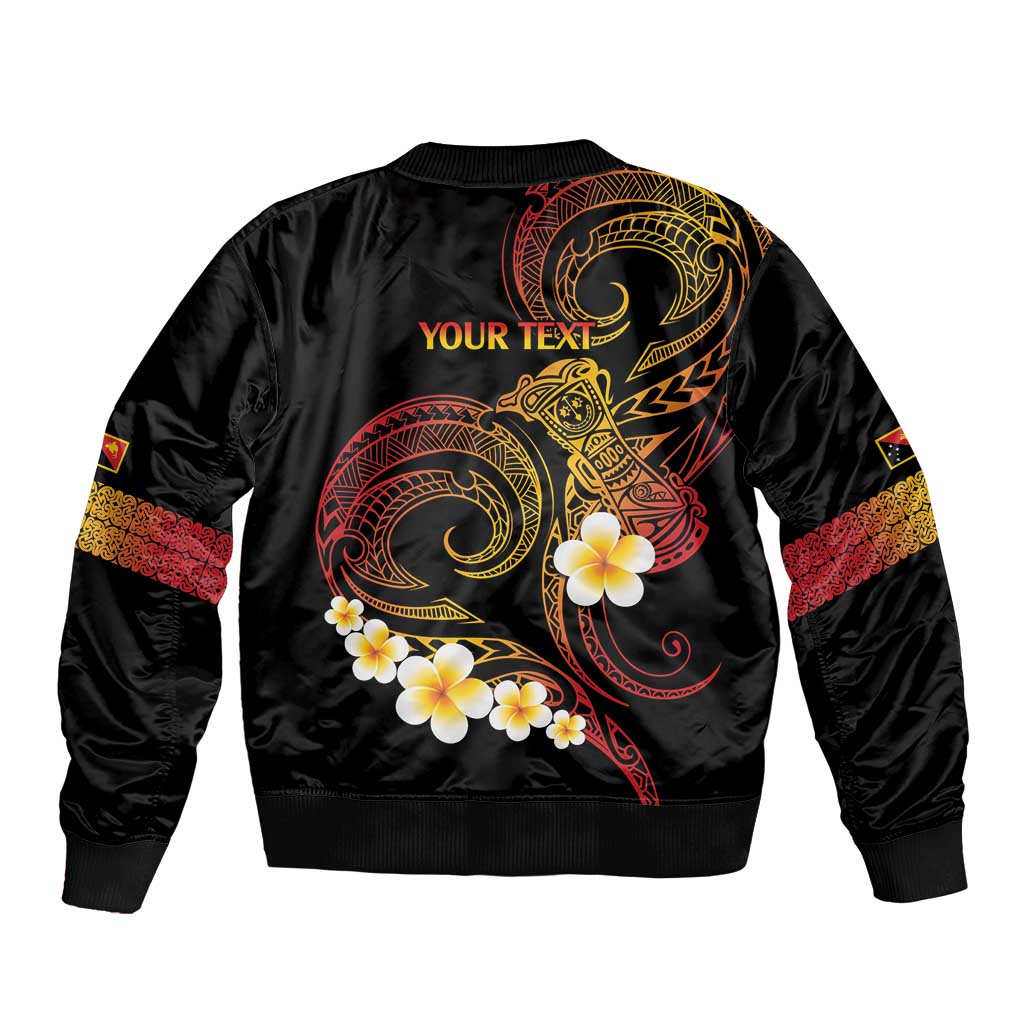 Personalised Papua New Guinea Sepik Sleeve Zip Bomber Jacket Plumeria Floral Tribal Pattern LT9 - Polynesian Pride