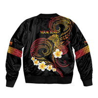 Personalised Papua New Guinea Sepik Sleeve Zip Bomber Jacket Plumeria Floral Tribal Pattern LT9 - Polynesian Pride