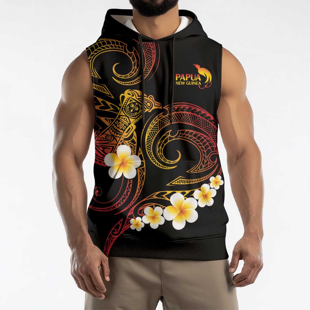 Personalised Papua New Guinea Sepik Sleeveless Hoodie Plumeria Floral Tribal Pattern LT9 - Polynesian Pride
