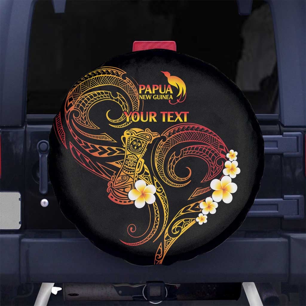 Personalised Papua New Guinea Sepik Spare Tire Cover Plumeria Floral Tribal Pattern LT9 No hole Black - Polynesian Pride