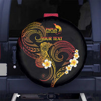 Personalised Papua New Guinea Sepik Spare Tire Cover Plumeria Floral Tribal Pattern LT9 No hole Black - Polynesian Pride