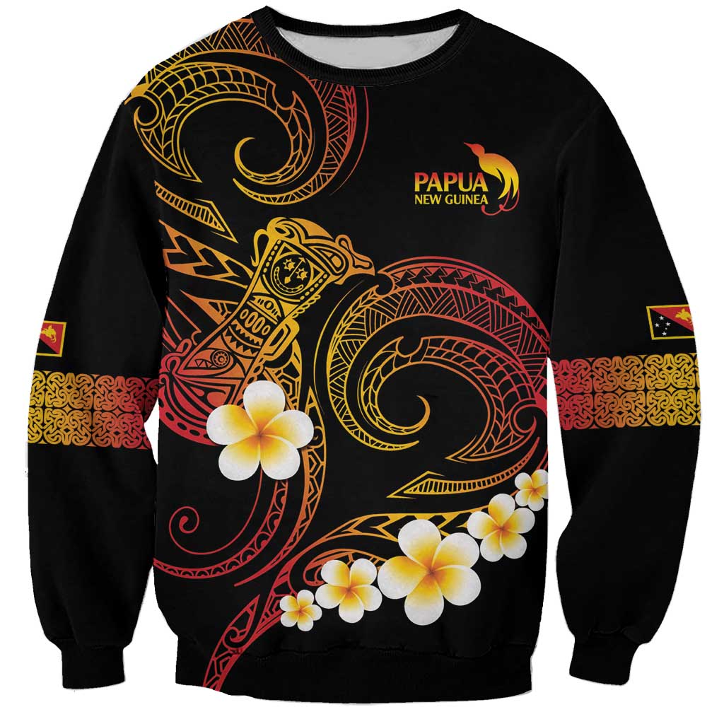 Personalised Papua New Guinea Sepik Sweatshirt Plumeria Floral Tribal Pattern - Polynesian Pride