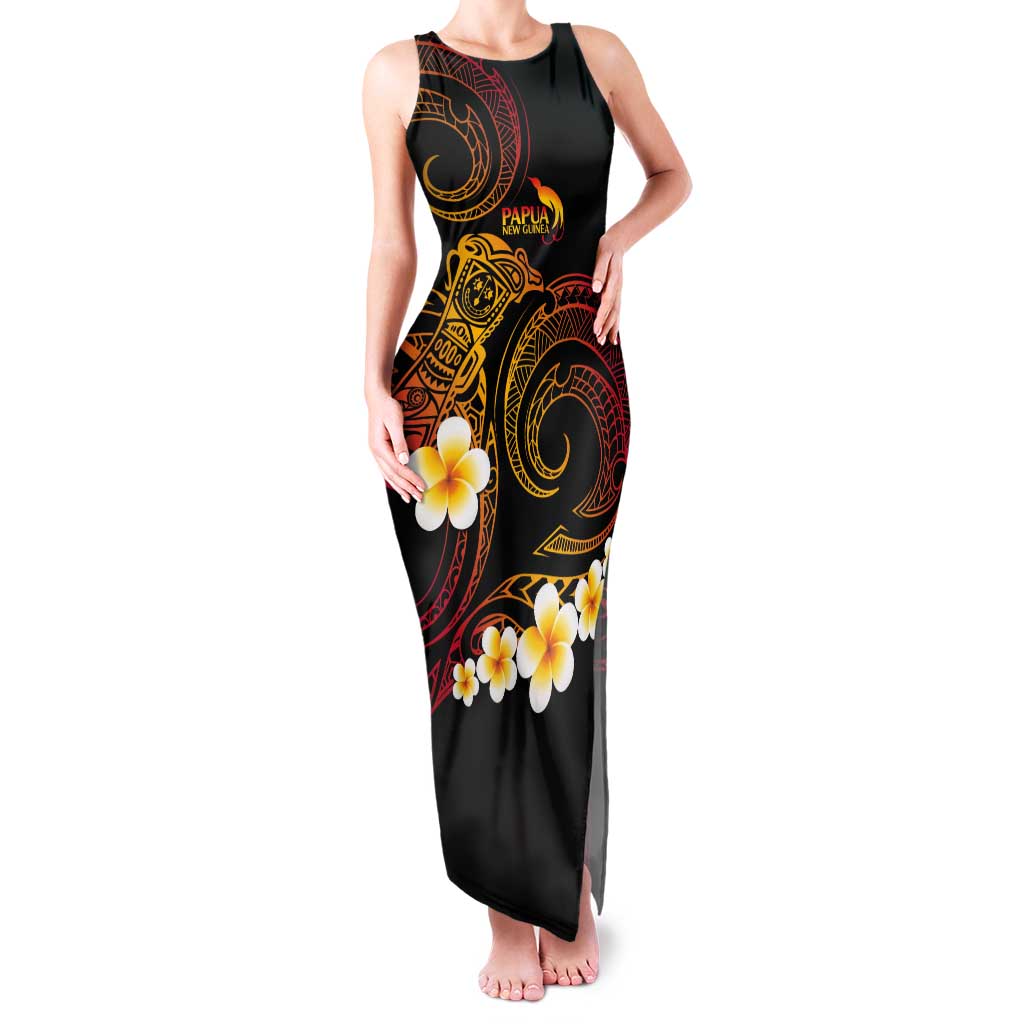 Personalised Papua New Guinea Sepik Tank Maxi Dress Plumeria Floral Tribal Pattern LT9 Women Black - Polynesian Pride