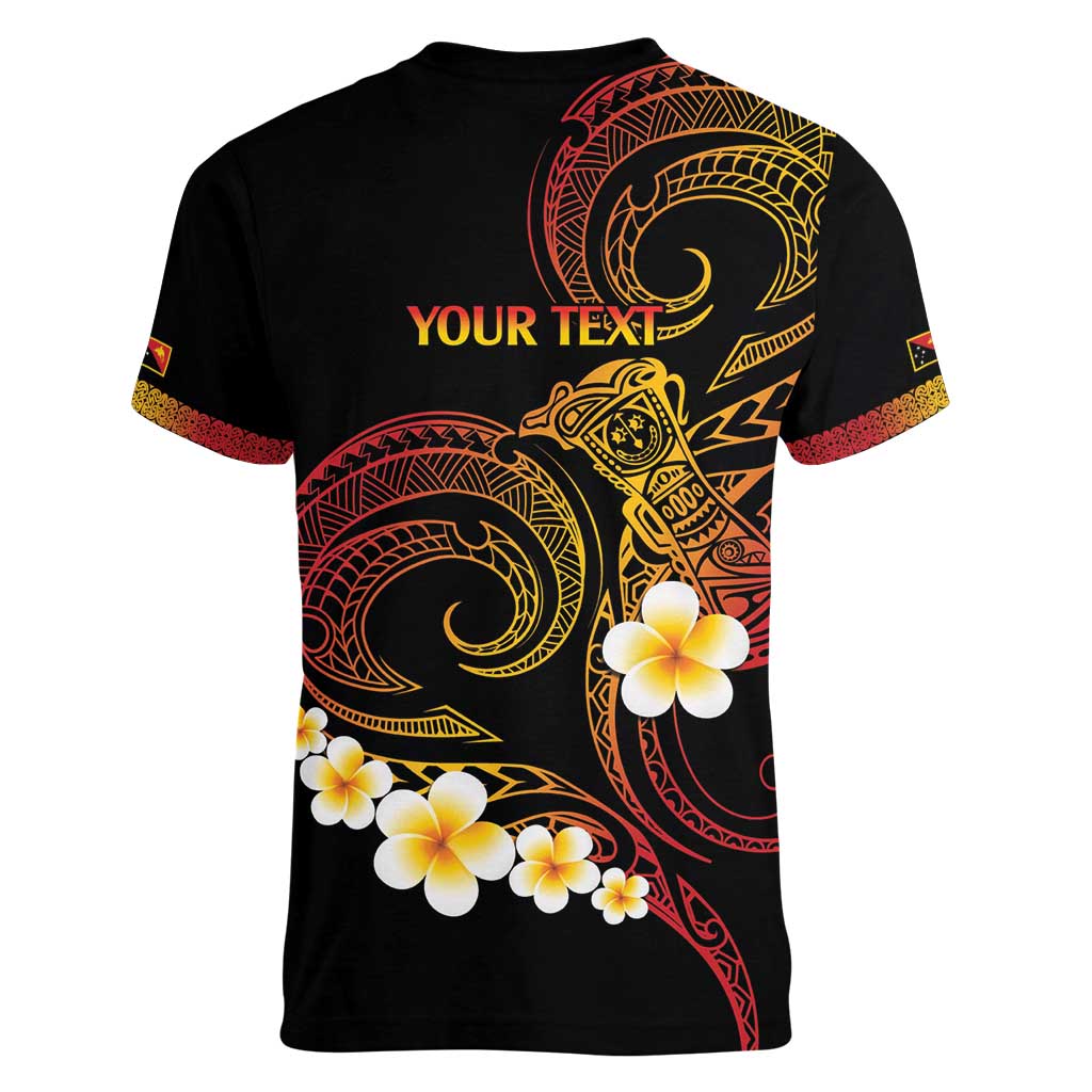 Personalised Papua New Guinea Sepik Women V-Neck T-Shirt Plumeria Floral Tribal Pattern LT9 - Polynesian Pride