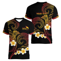 Personalised Papua New Guinea Sepik Women V-Neck T-Shirt Plumeria Floral Tribal Pattern LT9 - Polynesian Pride
