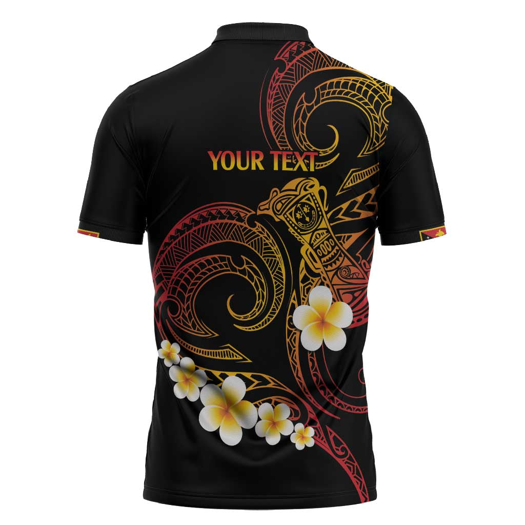 Personalised Papua New Guinea Sepik Zipper Polo Shirt Plumeria Floral Tribal Pattern LT9 - Polynesian Pride