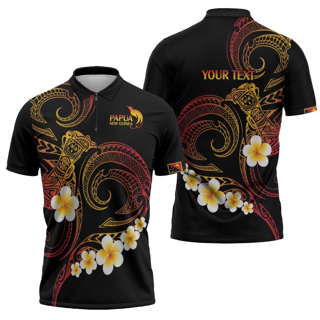 Personalised Papua New Guinea Sepik Zipper Polo Shirt Plumeria Floral Tribal Pattern LT9 - Polynesian Pride