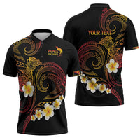 Personalised Papua New Guinea Sepik Zipper Polo Shirt Plumeria Floral Tribal Pattern LT9 - Polynesian Pride