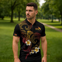 Personalised Papua New Guinea Sepik Zipper Polo Shirt Plumeria Floral Tribal Pattern LT9 - Polynesian Pride