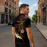 Personalised Papua New Guinea Sepik Zipper Polo Shirt Plumeria Floral Tribal Pattern LT9 - Polynesian Pride