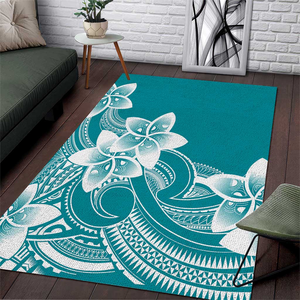 Polynesian Plumeria Flowers Tribal Area Rug Pacific Tattoo Teal Style - Polynesian Pride