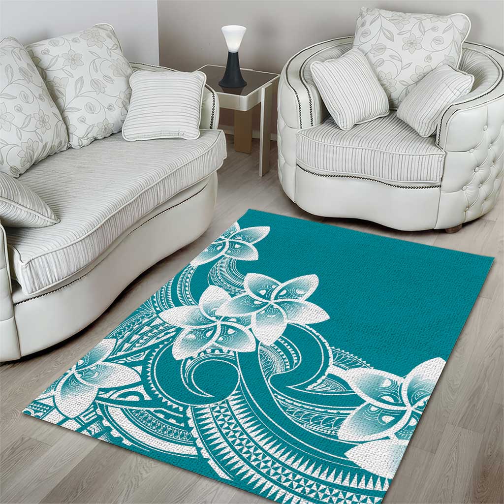 Polynesian Plumeria Flowers Tribal Area Rug Pacific Tattoo Teal Style - Polynesian Pride
