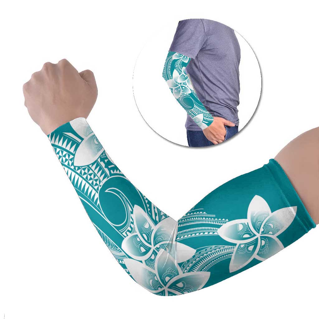 Polynesian Plumeria Flowers Tribal Arm Sleeves Pacific Tattoo Teal Style - Polynesian Pride