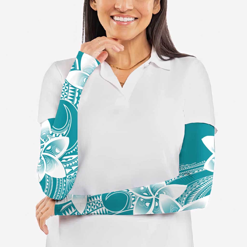 Polynesian Plumeria Flowers Tribal Arm Sleeves Pacific Tattoo Teal Style - Polynesian Pride