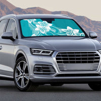 Polynesian Plumeria Flowers Tribal Auto Sun Shade Pacific Tattoo Teal Style - Polynesian Pride